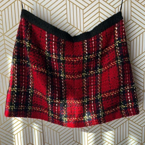 Red Zara Skirt mini tweed plaid - Picture 4 of 10